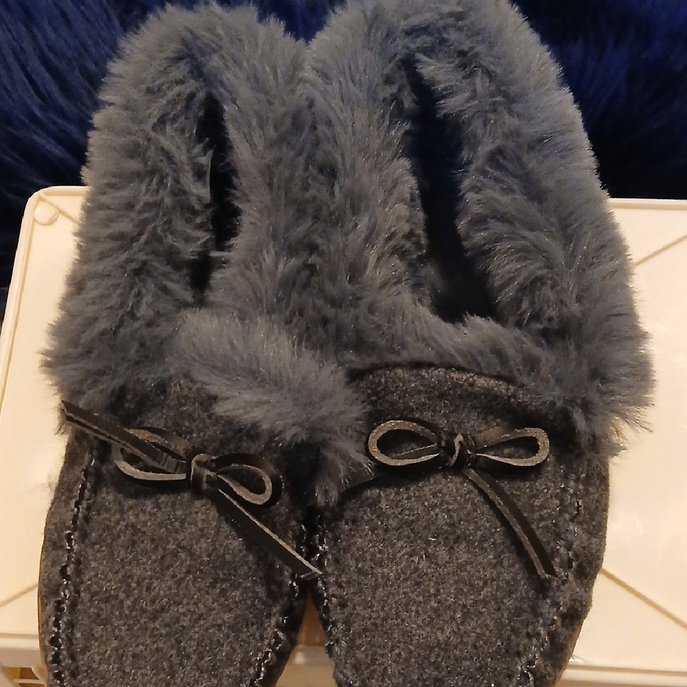 J. Crew Gray Fur-Lined Slippers